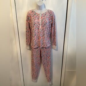 Cuddl Duds Scattered Hearts Henley Pajama Set Pink Blue White Gray  X-Small